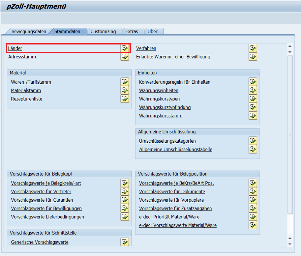 pZoll Ansicht Hauptmenü