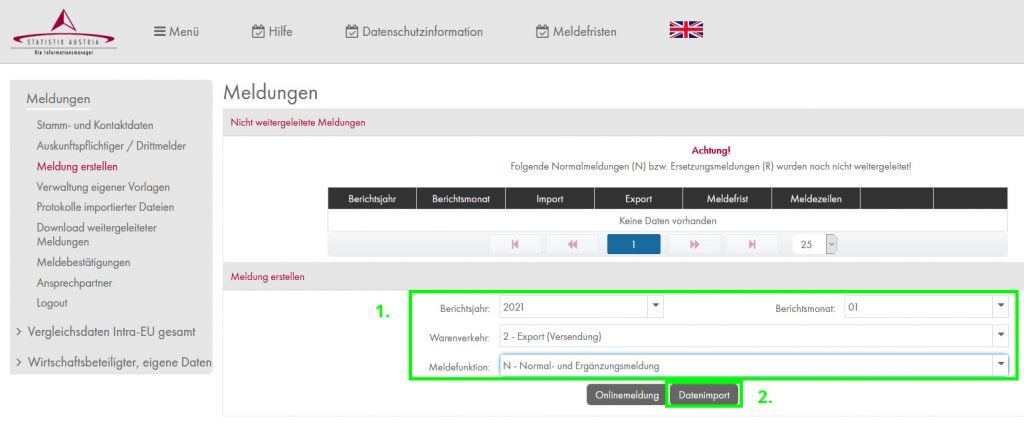Intrastat Meldung erstellen im Statistik Austria Portal