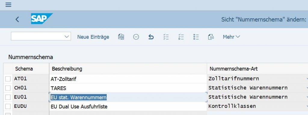 SAP S/4 HANA Numemrschnema