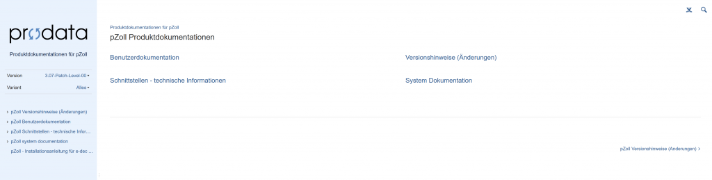 Übersicht der prodata Online Doku