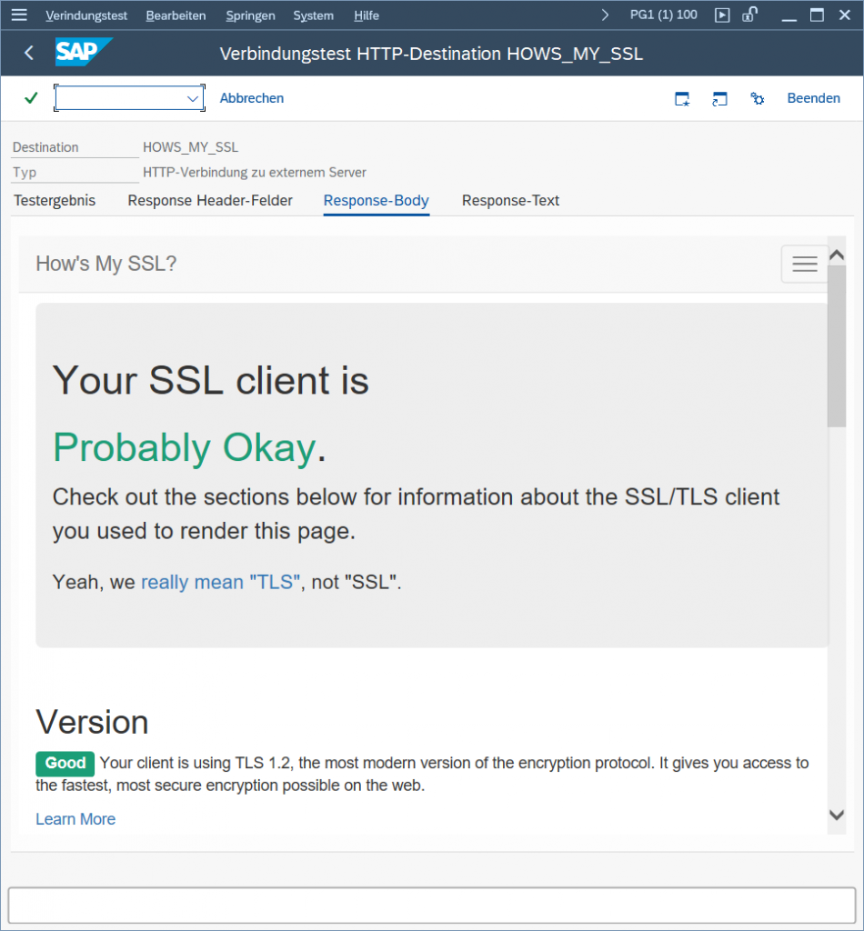 SSL Clinet is OK Meldung